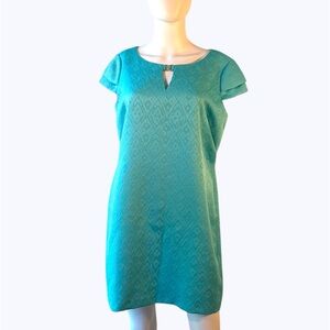 Tahari Turquoise/Aqua Blue Cap Sleeve Dress. Size 10 Petite